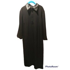 Gianfranco Ferre Forma Black long dress with faux leather collar Size 14 wool